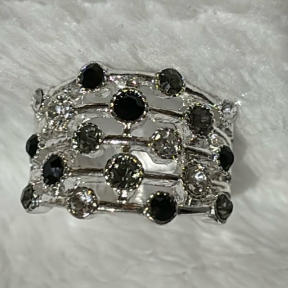 Silver Cocktail Ring with Black, Grey, and Silver CZ - Picture 5 of 5